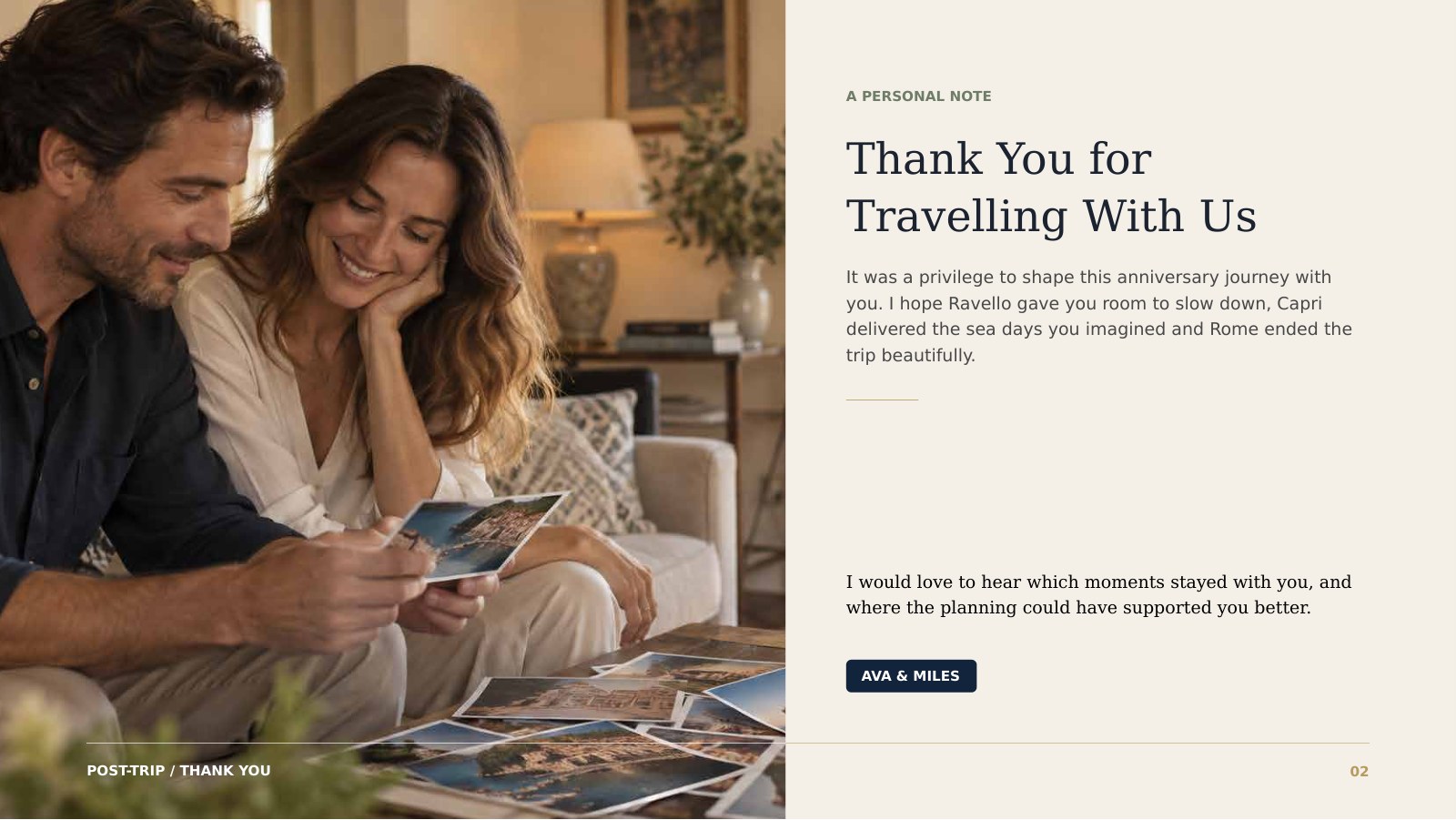 A personal thank-you that closes the client journey.